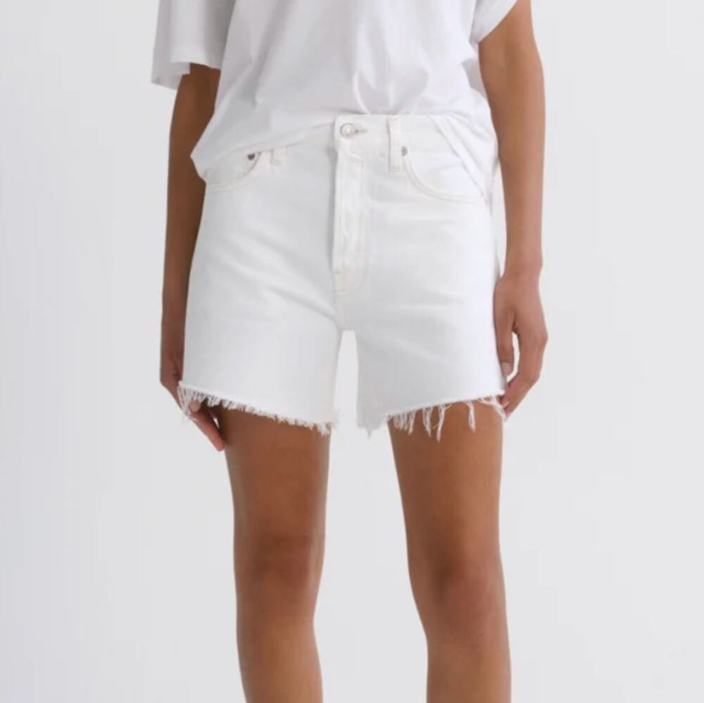 AGOLDE Parker Long White Distressed Denim Jean Shorts Size 25